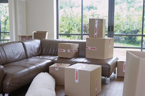 Team of movers organizing belongings