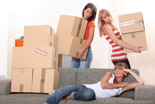 Spacious interior of a removals van packed with furniture